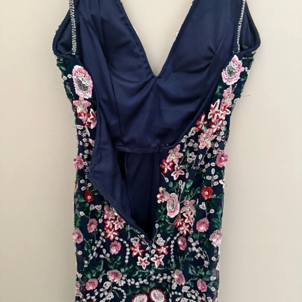 Primavera Couture Floral Embroidered Mini Dress - navy and Pink - Picture 14 of 14